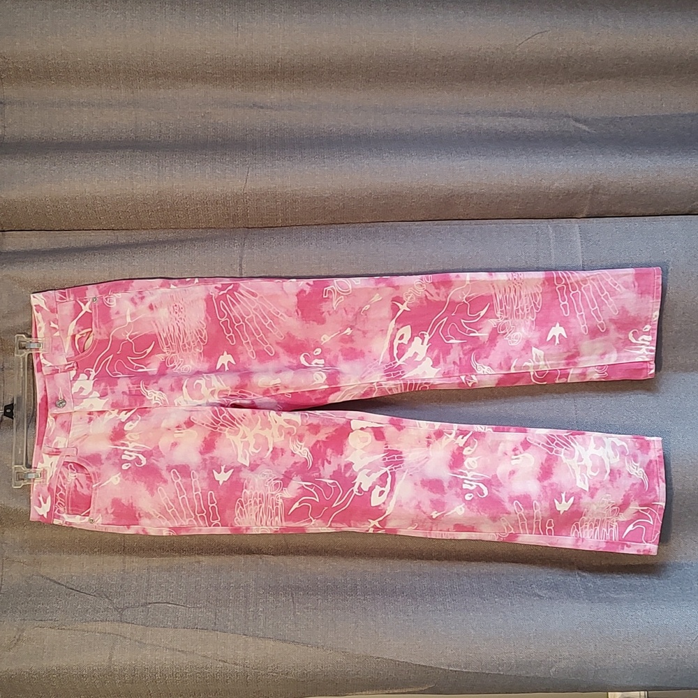 SHEIN Rare Pink Tie-dye Graffiti print jeans Sz 4